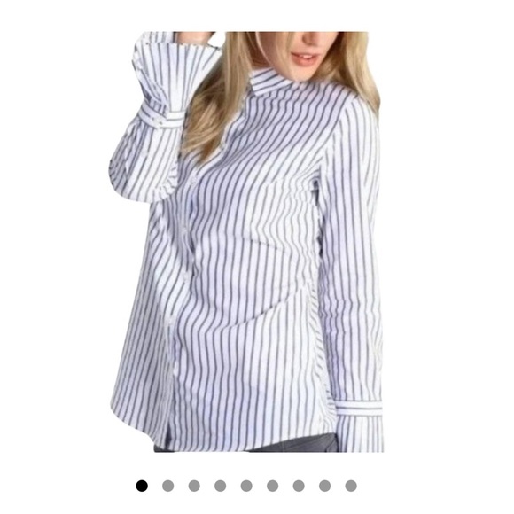 Banana republic Riley shirt white with blue stripe button down with ruffle cuff - Picture 1 of 5